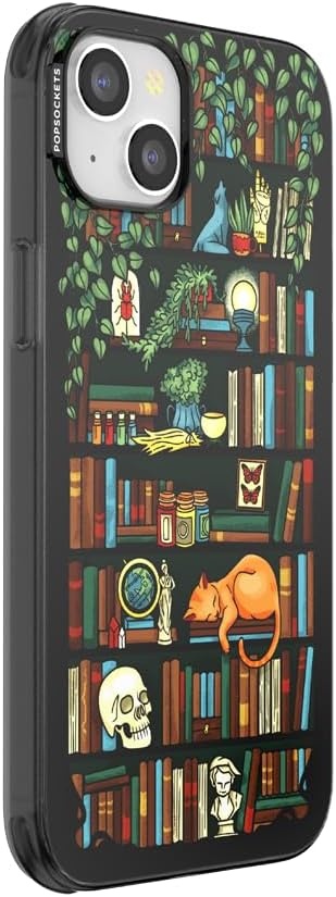 image:imagePopSockets iPhone 16 Phone Case with MagSafe Wireless Charging Compatible Bookish Spooky Book Club SmokeStoried Shelves