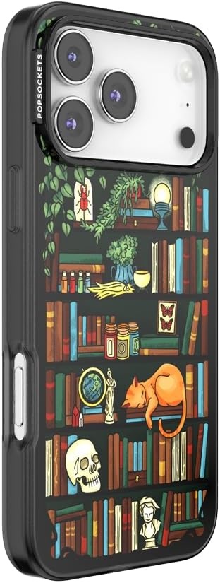 image:imagePopSockets iPhone 16 Phone Case with MagSafe Wireless Charging Compatible Bookish Spooky Book Club SmokeStoried Shelves