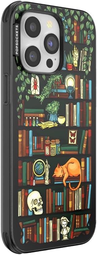 image:imagePopSockets iPhone 16 Phone Case with MagSafe Wireless Charging Compatible Bookish Spooky Book Club SmokeStoried Shelves