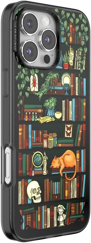 image:imagePopSockets iPhone 16 Phone Case with MagSafe Wireless Charging Compatible Bookish Spooky Book Club SmokeStoried Shelves