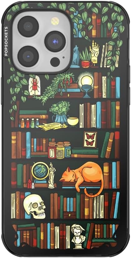 image:imagePopSockets iPhone 16 Phone Case with MagSafe Wireless Charging Compatible Bookish Spooky Book Club SmokeStoried Shelves