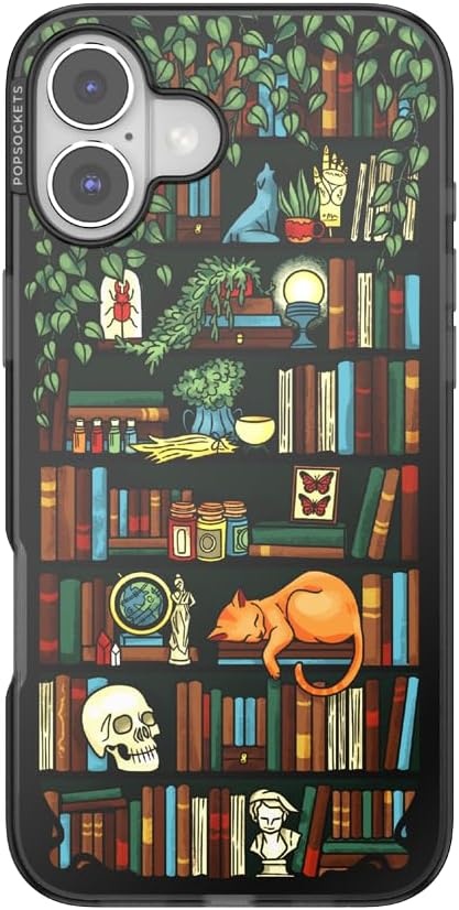 image:imagePopSockets iPhone 16 Phone Case with MagSafe Wireless Charging Compatible Bookish Spooky Book Club SmokeStoried Shelves
