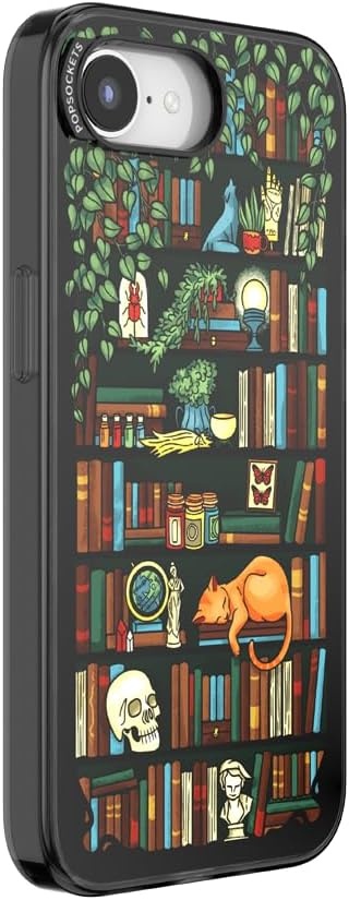 image:imagePopSockets iPhone 16 Phone Case with MagSafe Wireless Charging Compatible Bookish Spooky Book Club SmokeStoried Shelves