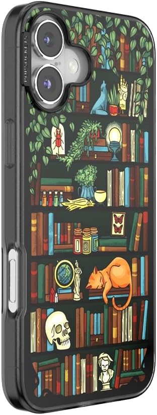 image:imagePopSockets iPhone 16 Phone Case with MagSafe Wireless Charging Compatible Bookish Spooky Book Club SmokeStoried Shelves