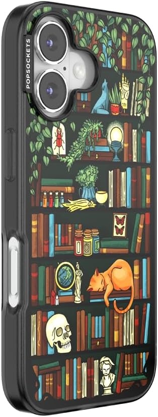 image:imagePopSockets iPhone 16 Phone Case with MagSafe Wireless Charging Compatible Bookish Spooky Book Club SmokeStoried Shelves