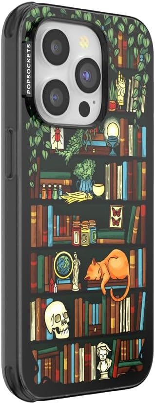 image:imagePopSockets iPhone 16 Phone Case with MagSafe Wireless Charging Compatible Bookish Spooky Book Club SmokeStoried Shelves