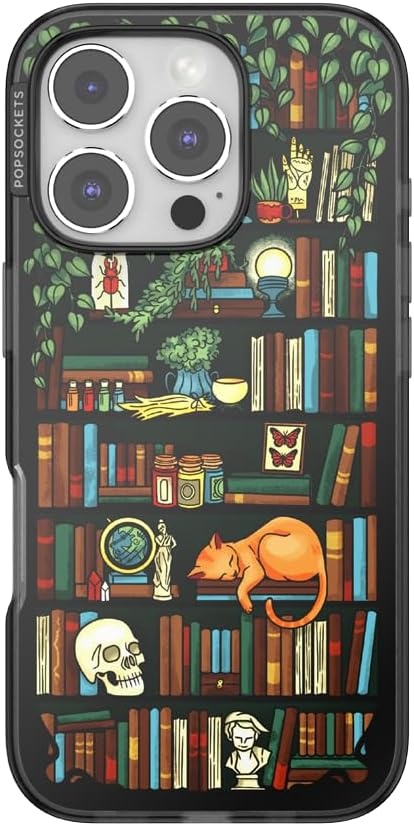 image:imagePopSockets iPhone 16 Phone Case with MagSafe Wireless Charging Compatible Bookish Spooky Book Club SmokeStoried Shelves