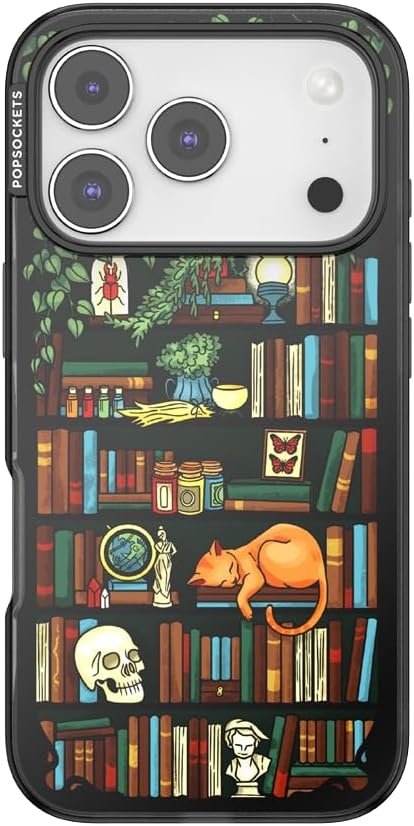 image:imagePopSockets iPhone 16 Phone Case with MagSafe Wireless Charging Compatible Bookish Spooky Book Club SmokeStoried Shelves