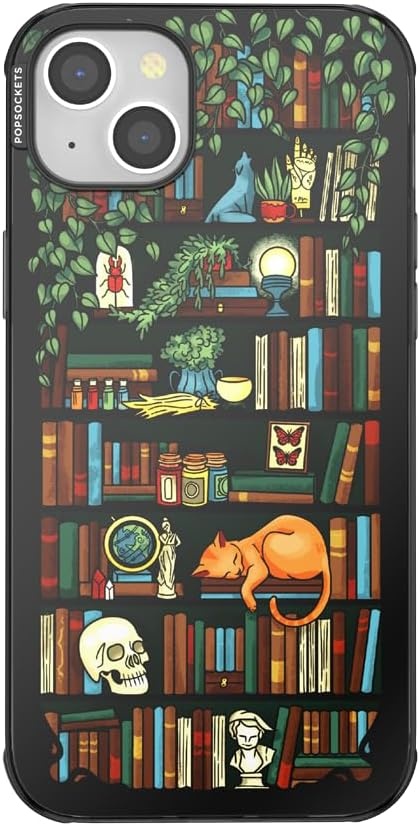 image:imagePopSockets iPhone 16 Phone Case with MagSafe Wireless Charging Compatible Bookish Spooky Book Club SmokeStoried Shelves