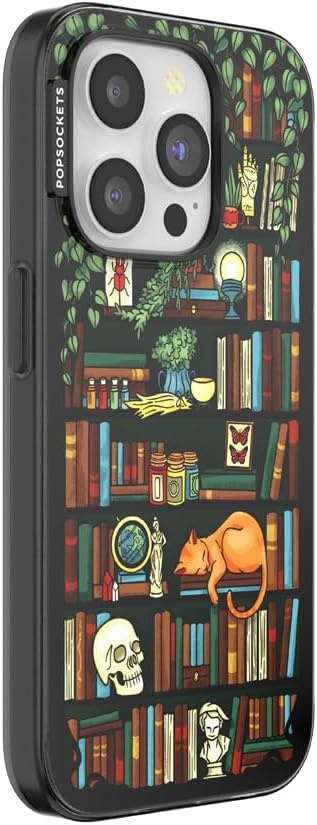 image:imagePopSockets iPhone 16 Phone Case with MagSafe Wireless Charging Compatible Bookish Spooky Book Club SmokeStoried Shelves