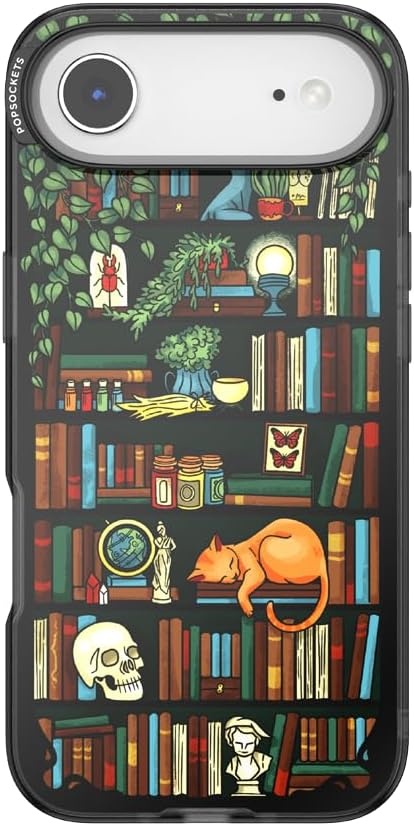 image:imagePopSockets iPhone 16 Phone Case with MagSafe Wireless Charging Compatible Bookish Spooky Book Club SmokeStoried Shelves