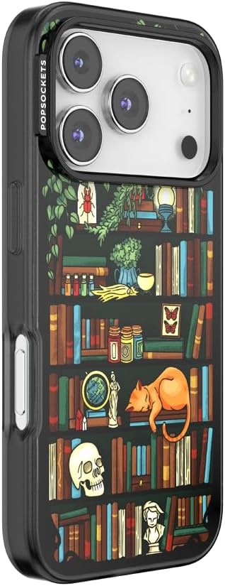 image:imagePopSockets iPhone 16 Phone Case with MagSafe Wireless Charging Compatible Bookish Spooky Book Club SmokeStoried Shelves