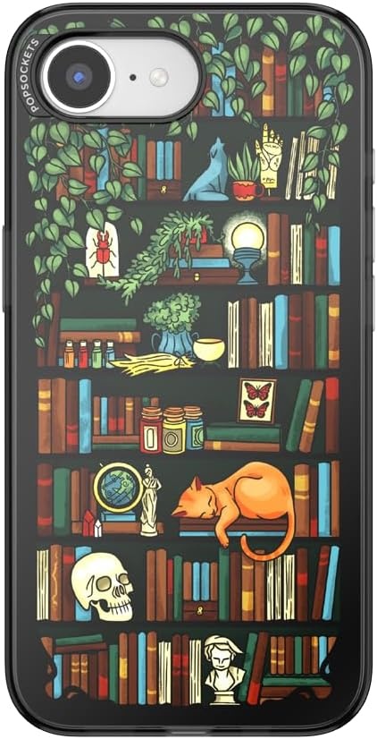image:imagePopSockets iPhone 16 Phone Case with MagSafe Wireless Charging Compatible Bookish Spooky Book Club SmokeStoried Shelves