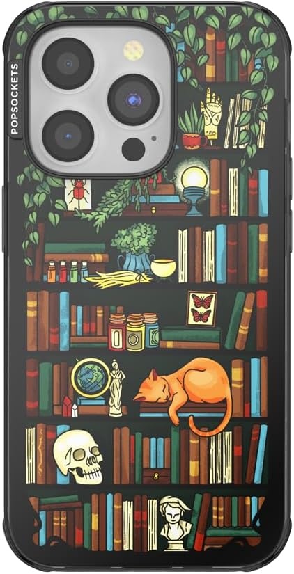 image:imagePopSockets iPhone 16 Phone Case with MagSafe Wireless Charging Compatible Bookish Spooky Book Club SmokeStoried Shelves