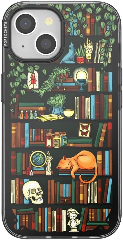 image:imagePopSockets iPhone 16 Phone Case with MagSafe Wireless Charging Compatible Bookish Spooky Book Club SmokeStoried Shelves