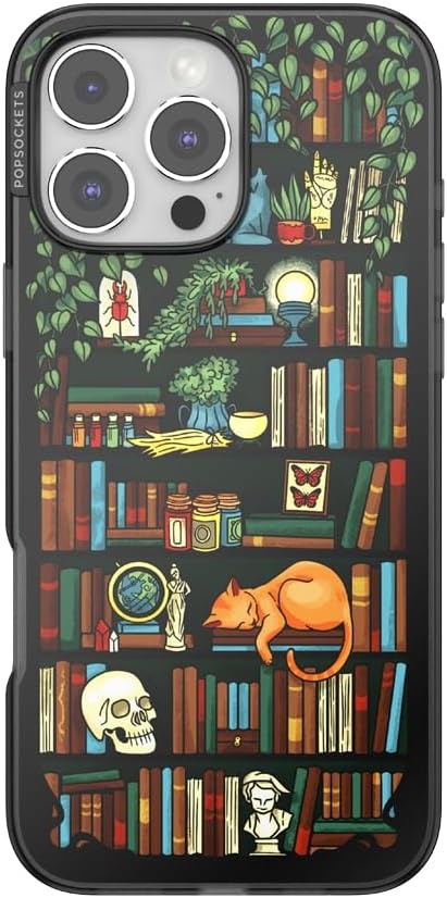 image:imagePopSockets iPhone 16 Phone Case with MagSafe Wireless Charging Compatible Bookish Spooky Book Club SmokeStoried Shelves