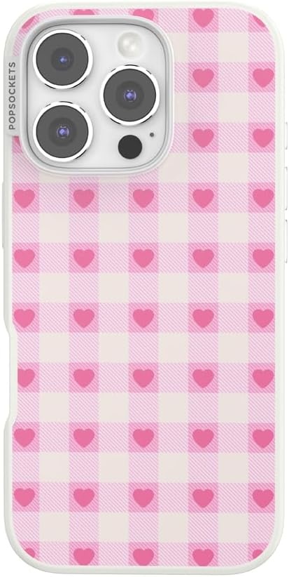 image:imagePopSockets iPhone 16 Phone Case with MagSafe Wireless Charging Compatible Checkered Blush GinghamBlush Gingham