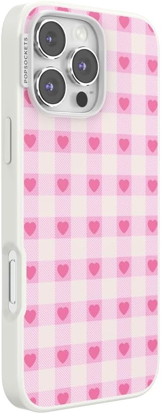 image:imagePopSockets iPhone 16 Phone Case with MagSafe Wireless Charging Compatible Checkered Blush GinghamBlush Gingham