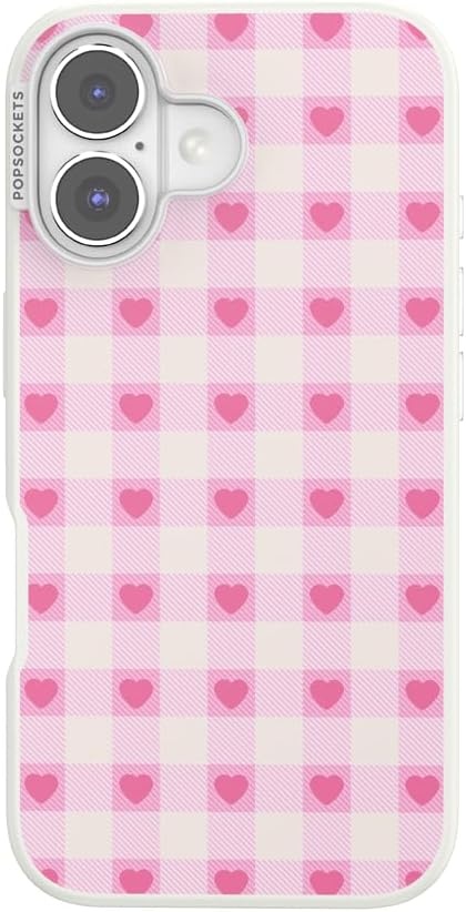 image:imagePopSockets iPhone 16 Phone Case with MagSafe Wireless Charging Compatible Checkered Blush GinghamBlush Gingham