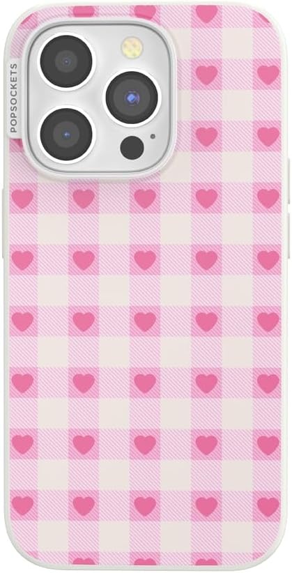 image:imagePopSockets iPhone 16 Phone Case with MagSafe Wireless Charging Compatible Checkered Blush GinghamBlush Gingham