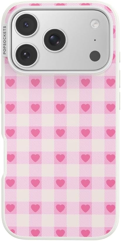 image:imagePopSockets iPhone 16 Phone Case with MagSafe Wireless Charging Compatible Checkered Blush GinghamBlush Gingham