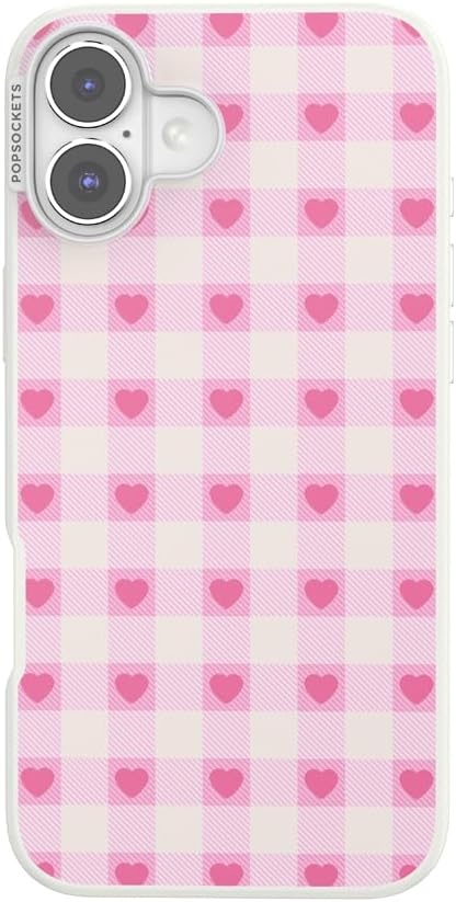 image:imagePopSockets iPhone 16 Phone Case with MagSafe Wireless Charging Compatible Checkered Blush GinghamBlush Gingham