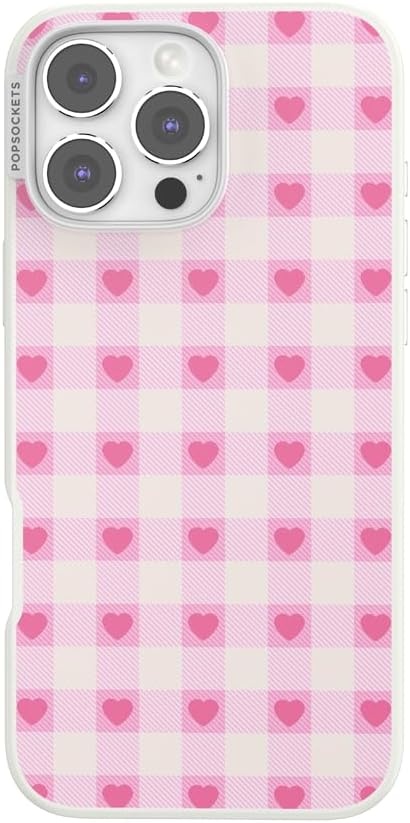 image:imagePopSockets iPhone 16 Phone Case with MagSafe Wireless Charging Compatible Checkered Blush GinghamBlush Gingham