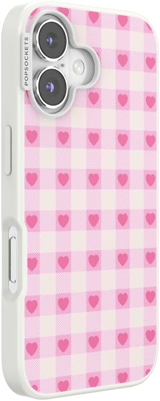 image:imagePopSockets iPhone 16 Phone Case with MagSafe Wireless Charging Compatible Checkered Blush GinghamBlush Gingham