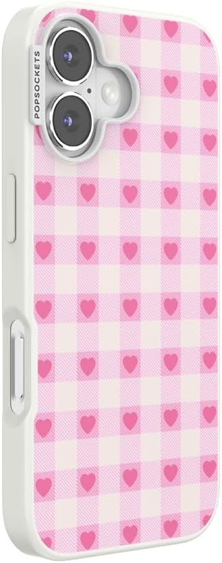 image:imagePopSockets iPhone 16 Phone Case with MagSafe Wireless Charging Compatible Checkered Blush GinghamBlush Gingham