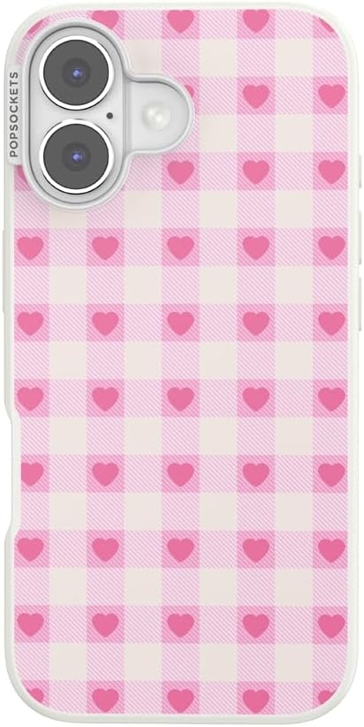 image:imagePopSockets iPhone 16 Phone Case with MagSafe Wireless Charging Compatible Checkered Blush GinghamBlush Gingham