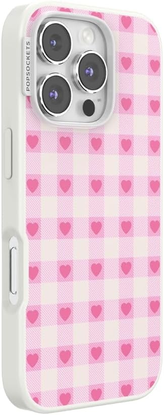image:imagePopSockets iPhone 16 Phone Case with MagSafe Wireless Charging Compatible Checkered Blush GinghamBlush Gingham