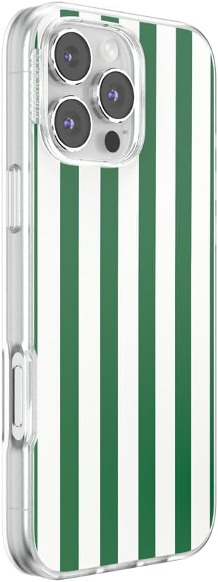 image:imagePopSockets iPhone 16 Phone Case with MagSafe Wireless Charging Compatible Checkered Blush GinghamClub Stripe Green