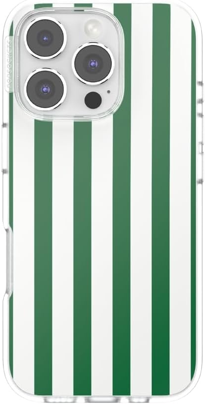image:imagePopSockets iPhone 16 Phone Case with MagSafe Wireless Charging Compatible Checkered Blush GinghamClub Stripe Green