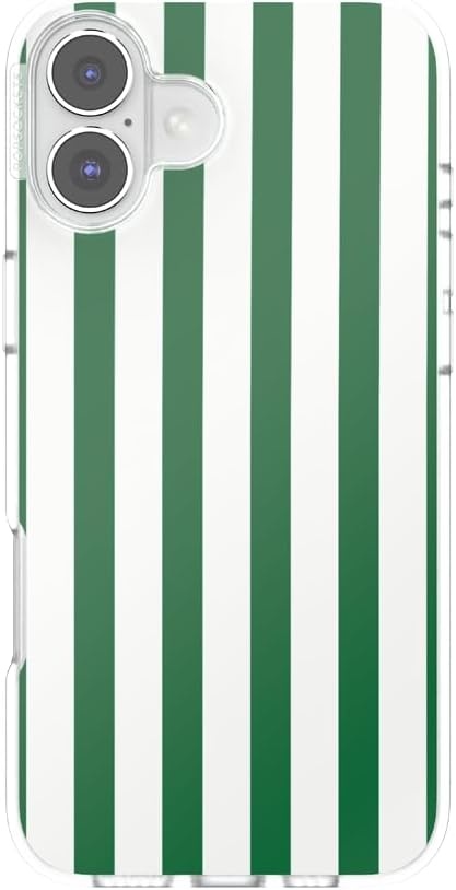 image:imagePopSockets iPhone 16 Phone Case with MagSafe Wireless Charging Compatible Checkered Blush GinghamClub Stripe Green