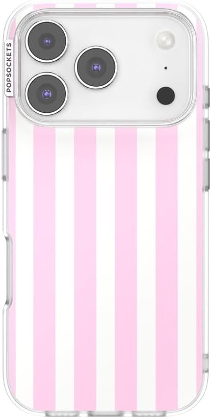 image:imagePopSockets iPhone 16 Phone Case with MagSafe Wireless Charging Compatible Checkered Blush GinghamClub Stripe Pink