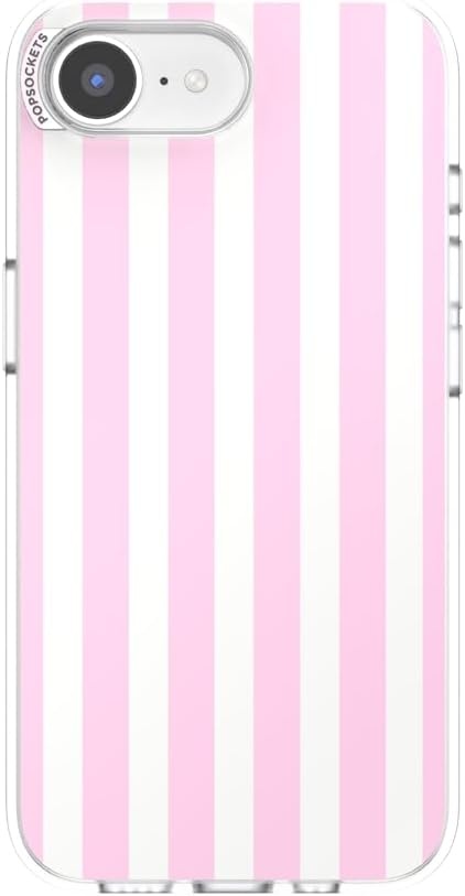 image:imagePopSockets iPhone 16 Phone Case with MagSafe Wireless Charging Compatible Checkered Blush GinghamClub Stripe Pink