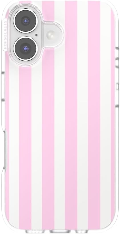 image:imagePopSockets iPhone 16 Phone Case with MagSafe Wireless Charging Compatible Checkered Blush GinghamClub Stripe Pink