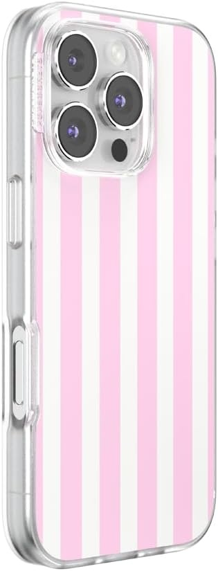 image:imagePopSockets iPhone 16 Phone Case with MagSafe Wireless Charging Compatible Checkered Blush GinghamClub Stripe Pink