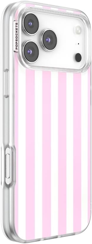image:imagePopSockets iPhone 16 Phone Case with MagSafe Wireless Charging Compatible Checkered Blush GinghamClub Stripe Pink