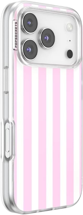 image:imagePopSockets iPhone 16 Phone Case with MagSafe Wireless Charging Compatible Checkered Blush GinghamClub Stripe Pink