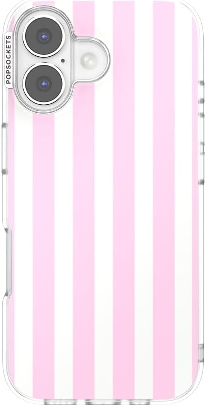 image:imagePopSockets iPhone 16 Phone Case with MagSafe Wireless Charging Compatible Checkered Blush GinghamClub Stripe Pink