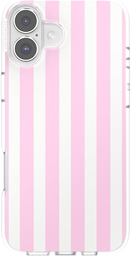 image:imagePopSockets iPhone 16 Phone Case with MagSafe Wireless Charging Compatible Checkered Blush GinghamClub Stripe Pink
