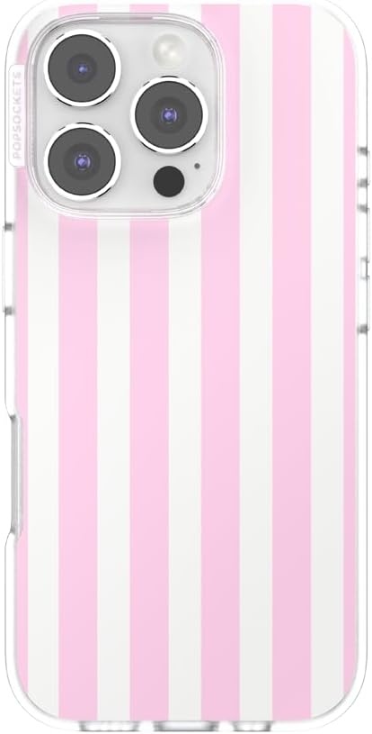 image:imagePopSockets iPhone 16 Phone Case with MagSafe Wireless Charging Compatible Checkered Blush GinghamClub Stripe Pink