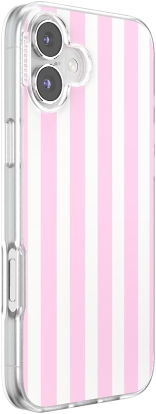 image:imagePopSockets iPhone 16 Phone Case with MagSafe Wireless Charging Compatible Checkered Blush GinghamClub Stripe Pink