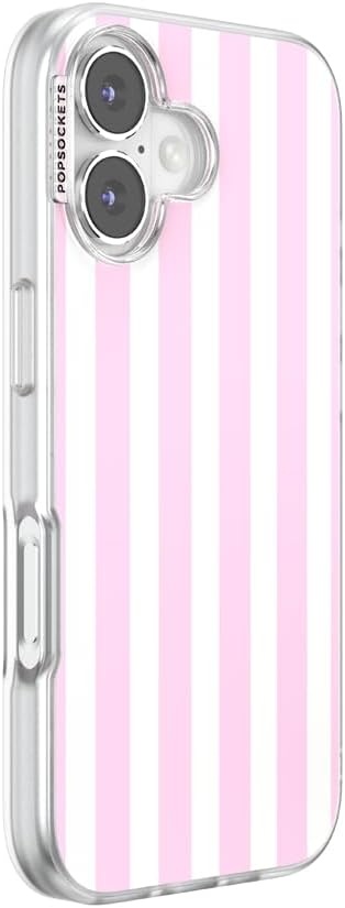 image:imagePopSockets iPhone 16 Phone Case with MagSafe Wireless Charging Compatible Checkered Blush GinghamClub Stripe Pink