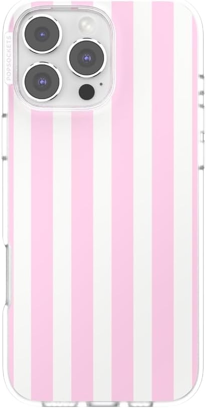 image:imagePopSockets iPhone 16 Phone Case with MagSafe Wireless Charging Compatible Checkered Blush GinghamClub Stripe Pink