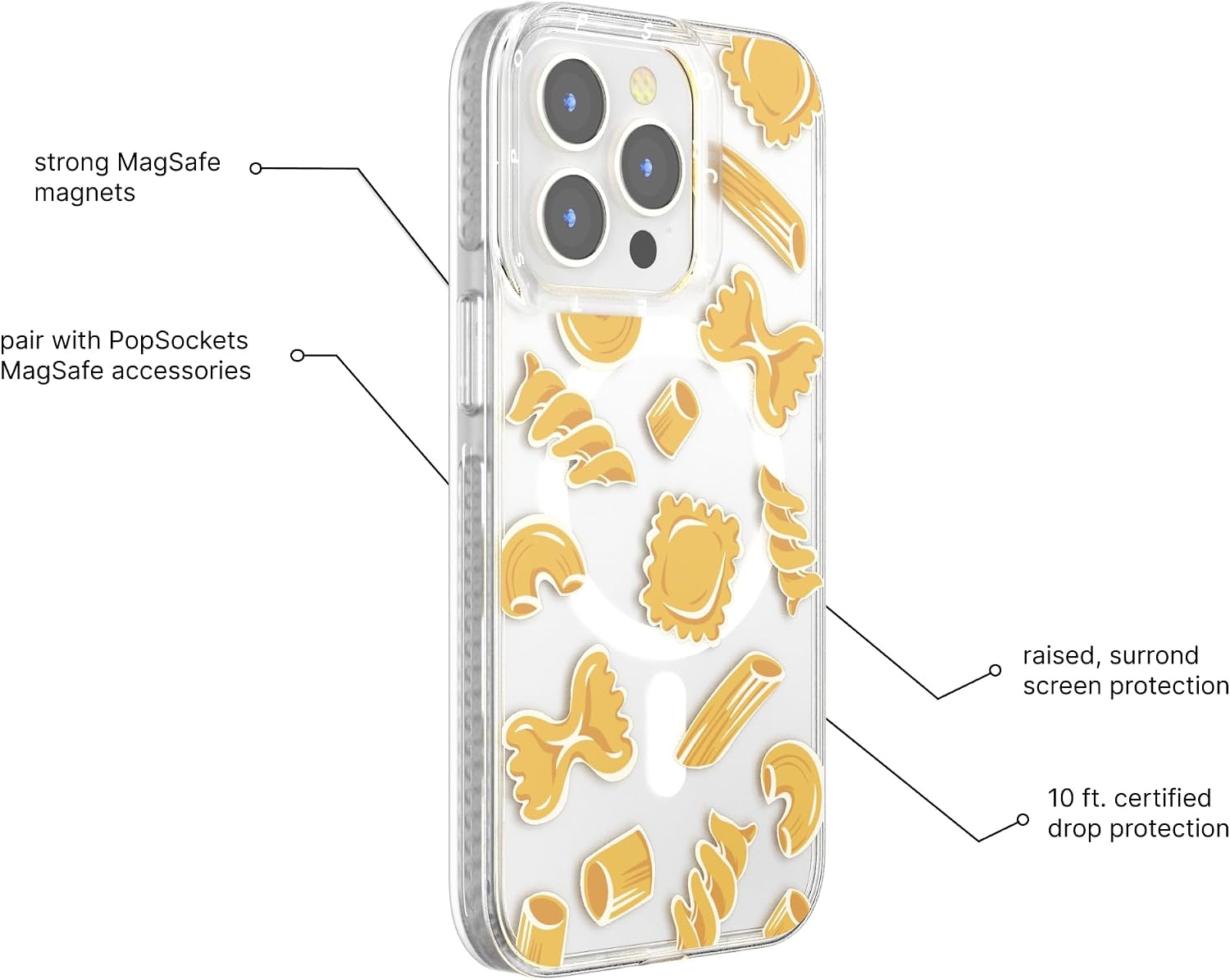image:imagePopSockets iPhone 16 Phone Case with MagSafe Wireless Charging Compatible Checkered Blush GinghamPasta Pasta