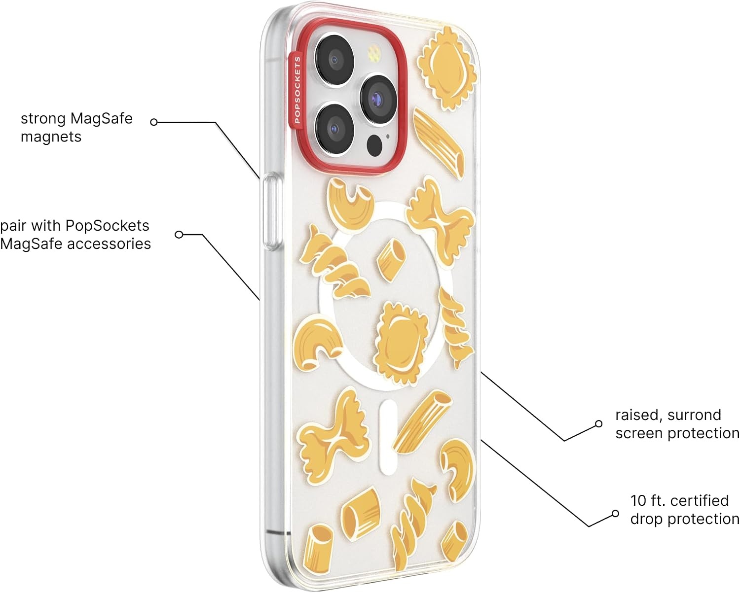 image:imagePopSockets iPhone 16 Phone Case with MagSafe Wireless Charging Compatible Checkered Blush GinghamPasta Pasta
