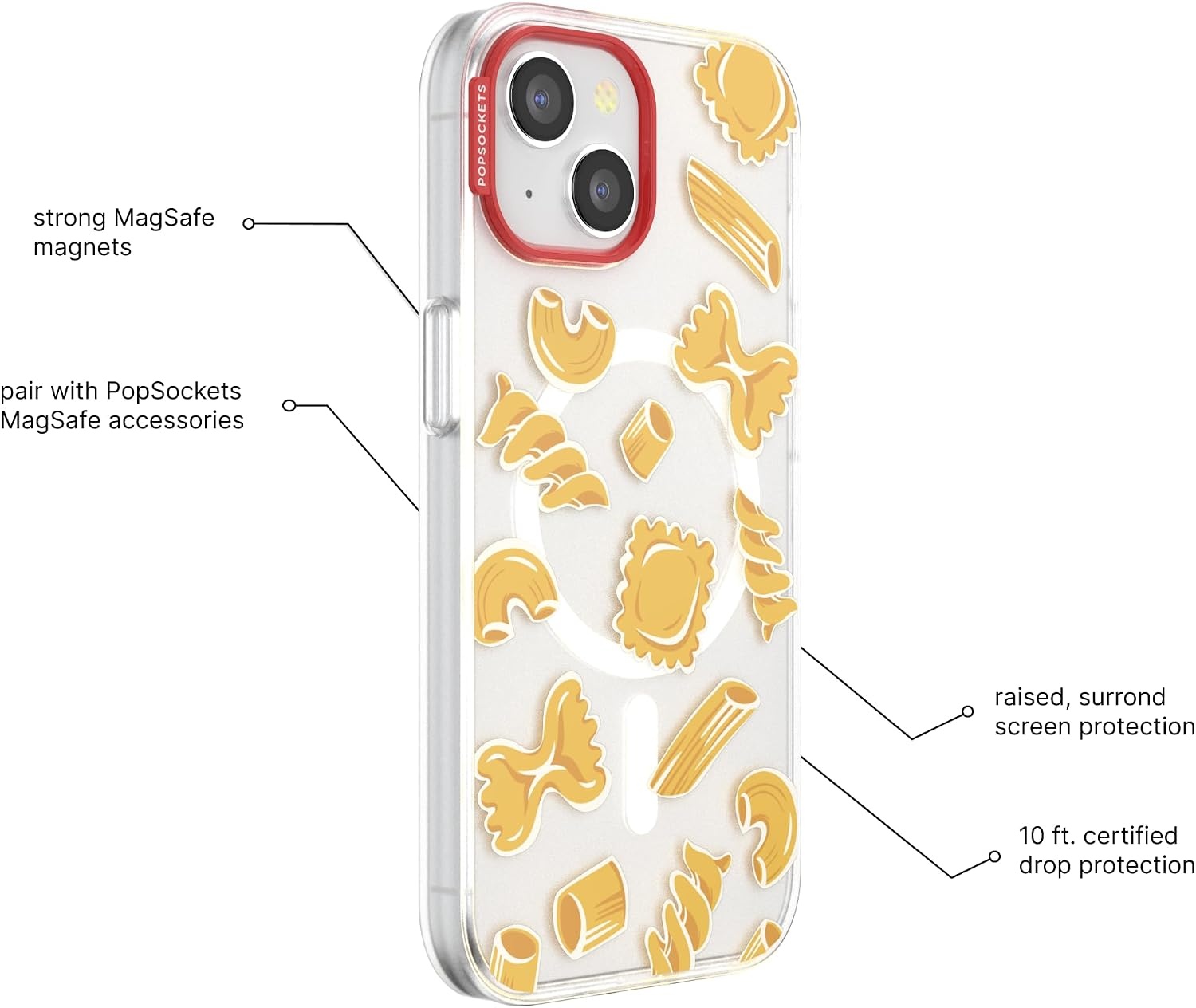 image:imagePopSockets iPhone 16 Phone Case with MagSafe Wireless Charging Compatible Checkered Blush GinghamPasta Pasta