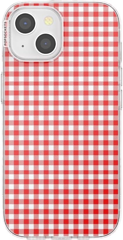image:imagePopSockets iPhone 16 Phone Case with MagSafe Wireless Charging Compatible Checkered Blush GinghamRed Gingham